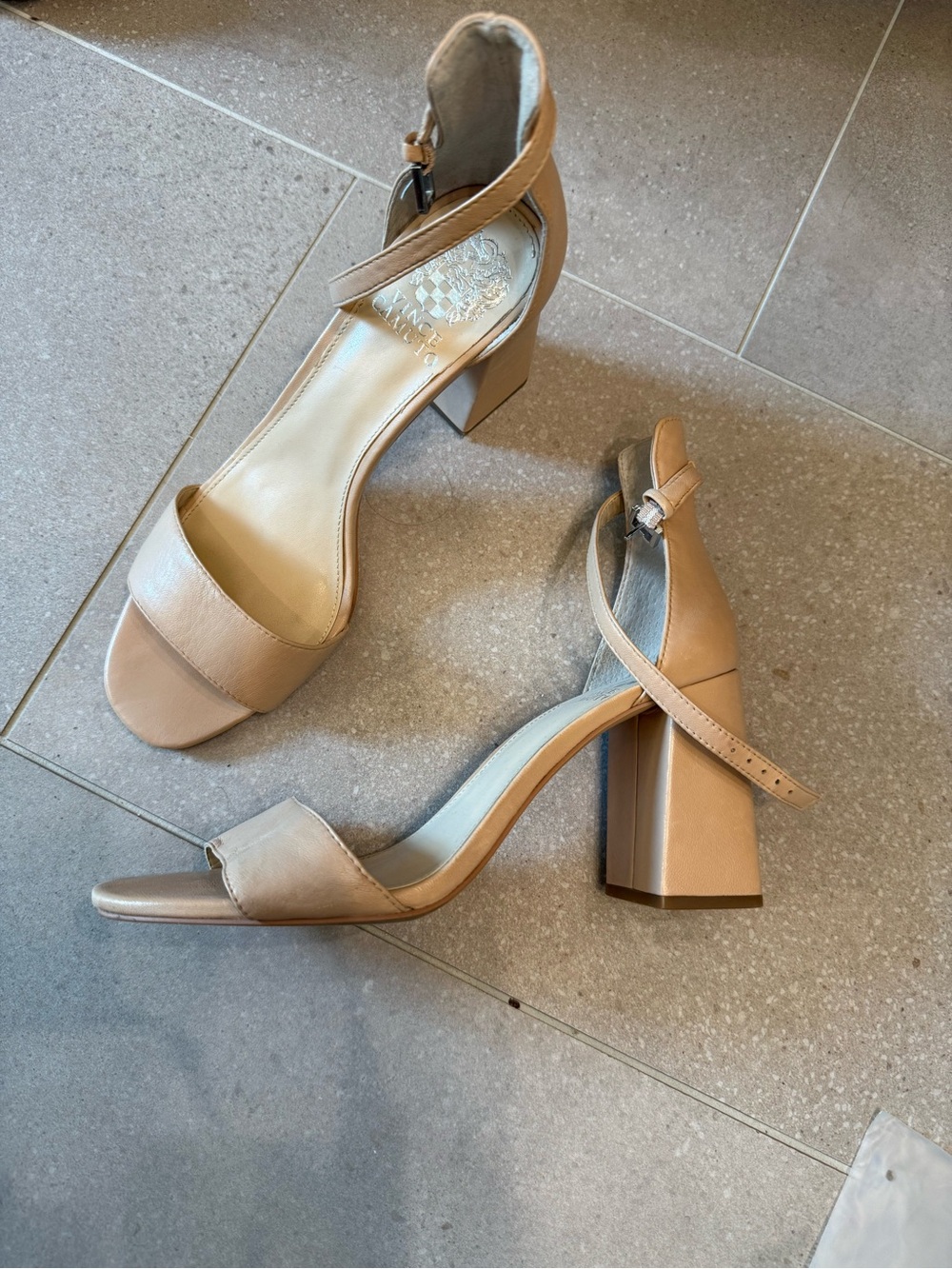 Vince Camuto Nude Block Heel Ankle Strap Sandals